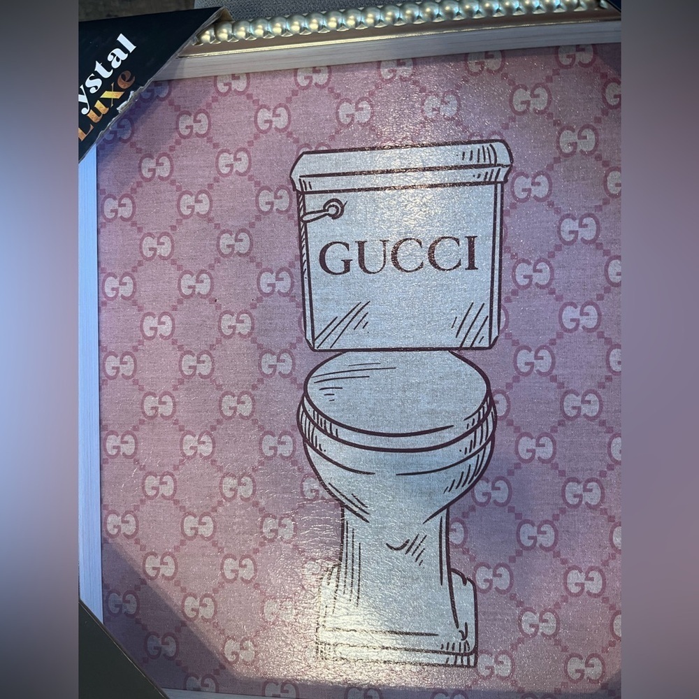 GUCCI bathroom pink luxury new print 12x12 silver frame